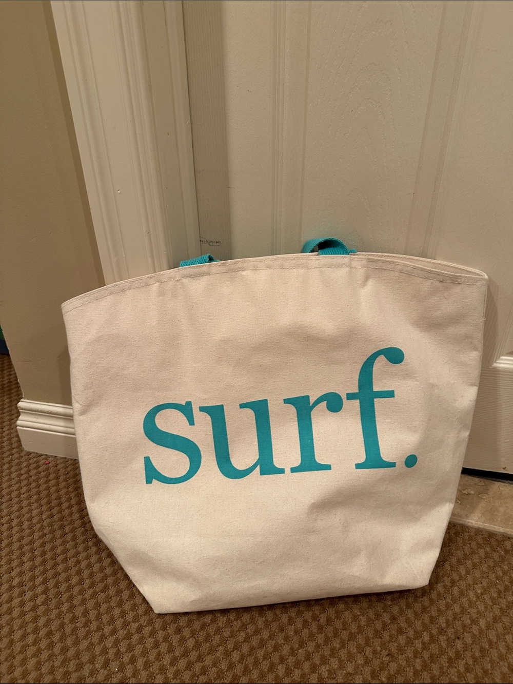 Canvas 'surf.' Tote Bag in Aqua